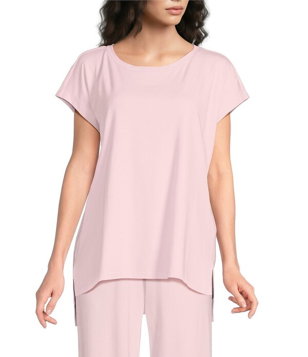 エイリーンフィッシャー レディース トップス カットソー 綿織物 Eileen Fisher Organicotton Interlock Jewel Neck Sleep Top Crystal Pink サクラ色