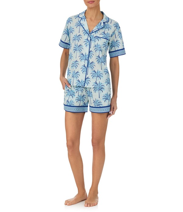トッミーバハマ レディース アンダー御召しもの ナイト爵御召しもの 刷り上げる Tommy Bahama Tropical Print Short Sleeve Notch Collar Woven Shorty Pajama Seteal/Print ティール