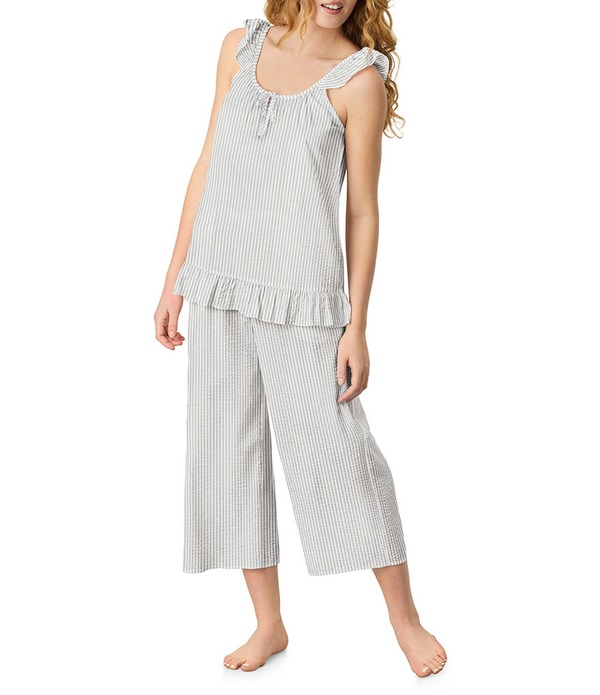 カロールホクマン レディース アンダー御召しもの ナイト爵御召しもの ノースリーブ クロップド Carole Hochman Grey Stripe Woven Seersucker Sleeveless Cami Top \u0026 Cropped Culotte PJ Set Grey Stripe Seersucker 薄墨色