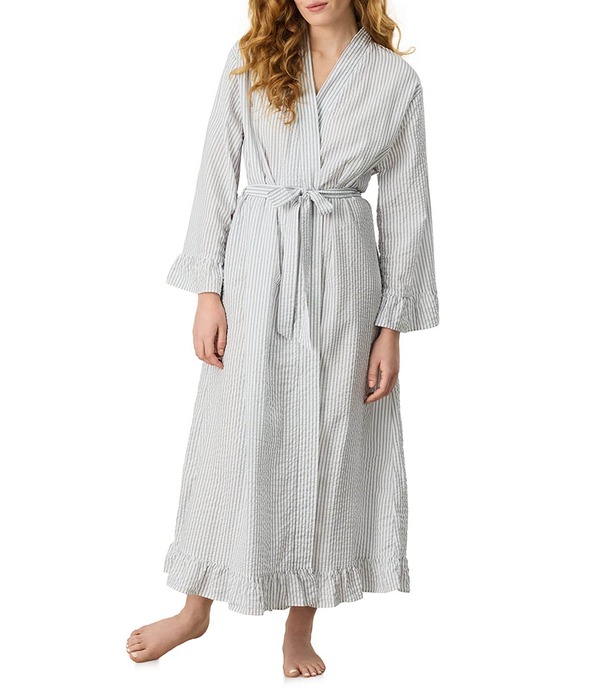 カロールホクマン レディース アンダー御召しもの ナイト爵御召しもの マキシ Carole Hochman Grey Stripe Woven Seersucker Long Sleeve Shawl Collar Maxi Robe Grey Stripe Seersucker 薄墨色