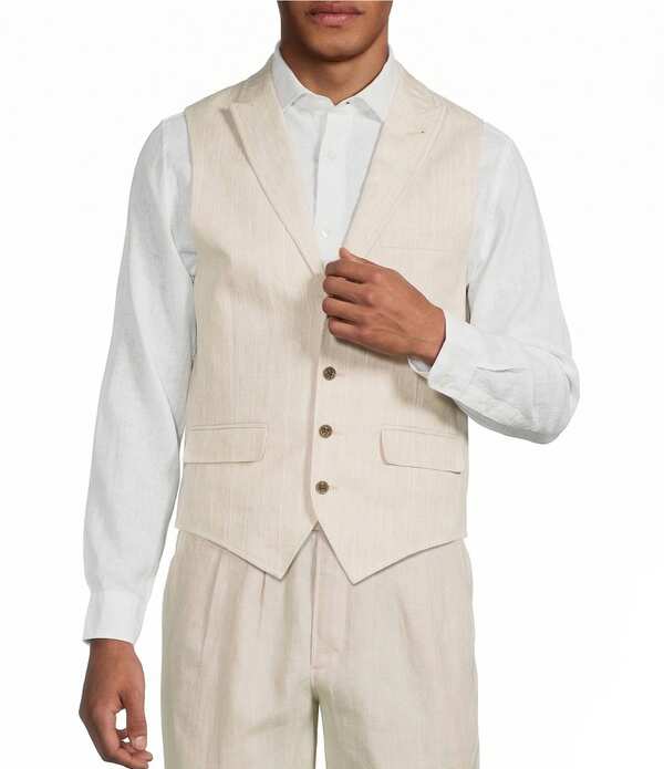 ムラノ メンズ アウター より良い リネン Murano Classic Fit Linen Suit Separatestripe Vest Brown 赤銅色