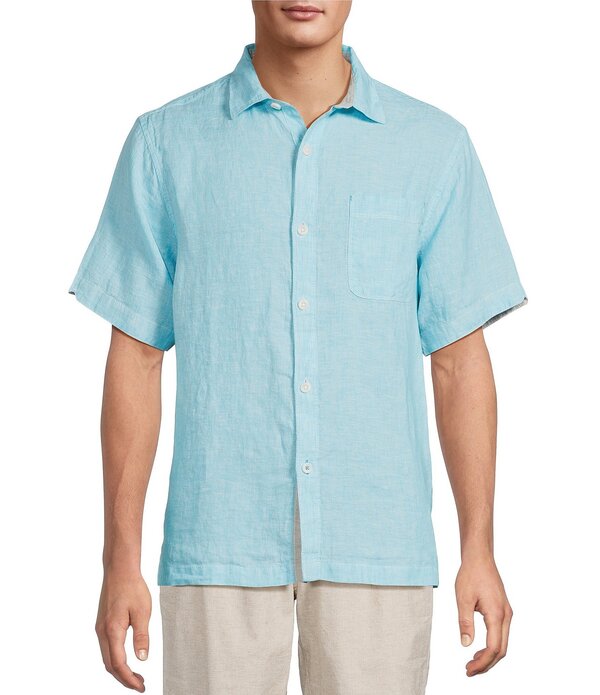 トッミーバハマ メンズ トップス プルオーバー リネン Tommy Bahama Linen Paradise Breezer Short Sleeve Woven Shirt Blue Radiance 青色