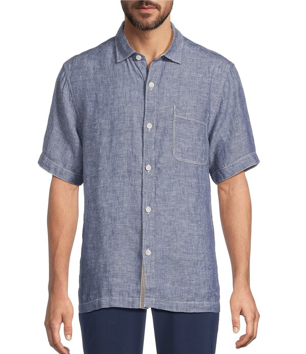 トッミーバハマ メンズ トップス プルオーバー リネン Tommy Bahama Linen Paradise Breezer Short Sleeve Woven Shirt Island Navy 米国海軍