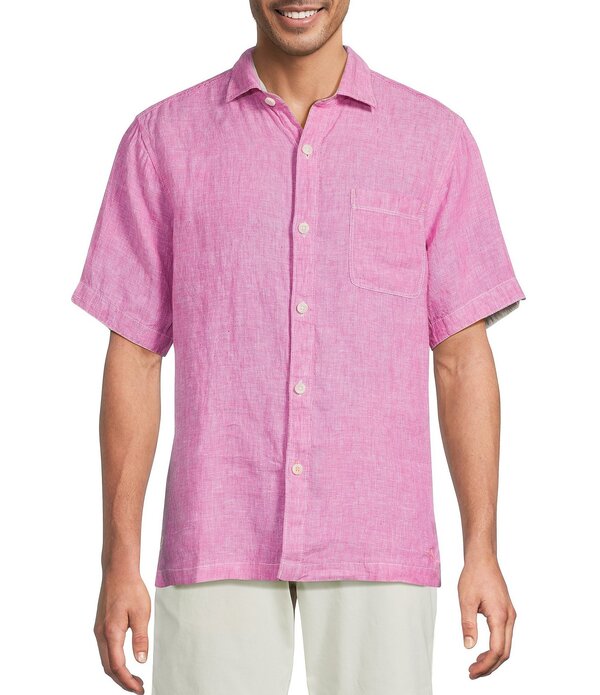 トッミーバハマ メンズ トップス プルオーバー リネン Tommy Bahama Linen Paradise Breezer Short Sleeve Woven Shirt Pink Umbrella さくら色
