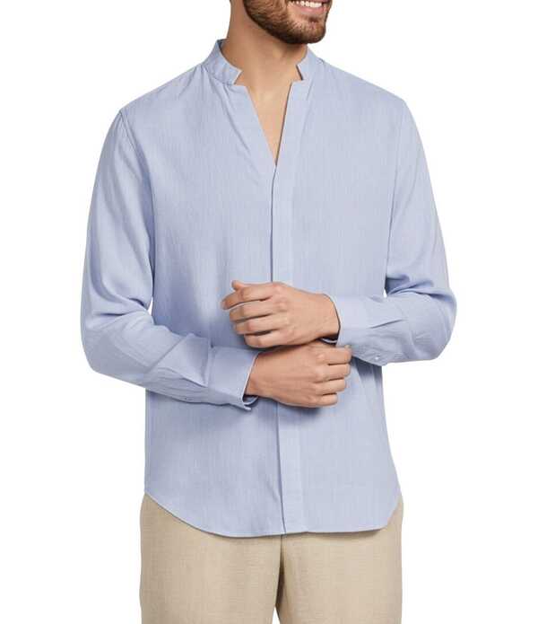 ムラノ メンズ トップス ティーシャツ リネン Murano Baird McNutt Linen Classic Fit Mandarin Collar Long Sleeve Woven Shirt Pale Blue 青碧