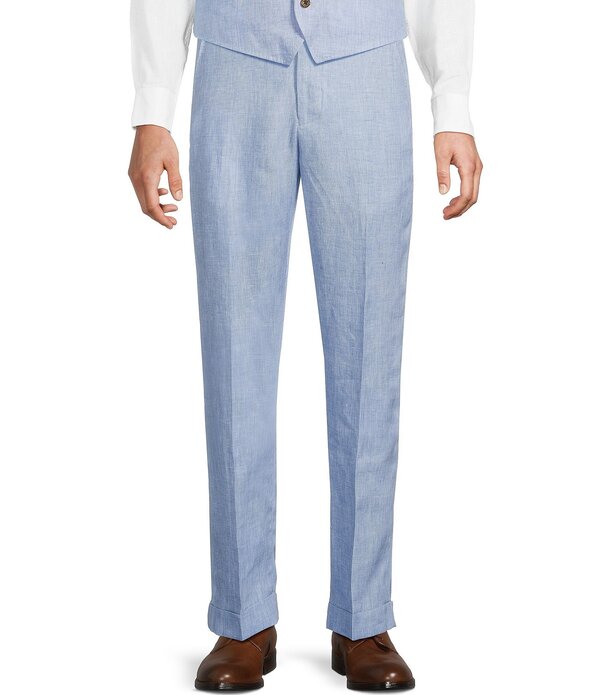 ムラノ メンズ ボトムス 心地好いズボン下 リネン Murano Baird McNutt Linen Zaclassic Fit Flat Front Suit Separates Pants Blue 青み