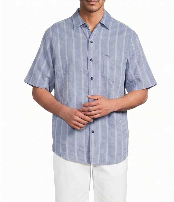 トッミーバハマ メンズ トップス プルオーバー Tommy Bahama Nova Wave Short Sleeve Woven Shirt Dockside Blue 青色