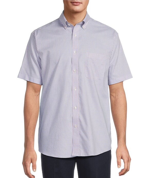 ラウンドトゥリーアンドヨーク メンズ トップス シャツ トール Gold Label Roundtree & Yorke Big & Tall Non-Iron Short Sleeve Small Plaid Sport Shirt Blue/Orange ブルー｜ReVida 店