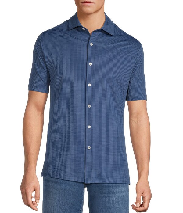 ハート形 シャフナー チーコ川 メンズ トップス ティーシャツ Hart Schaffner Marx Luxury Performance The Driver Short Sleeve Solid Button Front Shirt Blue 青碧