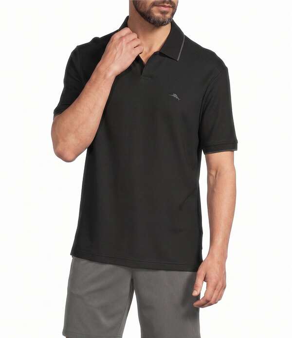 トッミーバハマ メンズ トップス プルオーバー トール Tommy Bahama Big \u0026 Tall Emfielder Johnny Collar Short Sleeve Polo Shirt Black 黒いこと