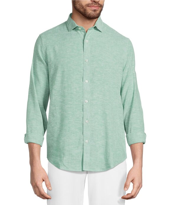 ムラノ メンズ トップス プルオーバー トール リネン Murano Big \u0026 Tall Baird McNutt Linen Classic Fit Solid Long Sleeve Woven Shirt Aqua Green アクア