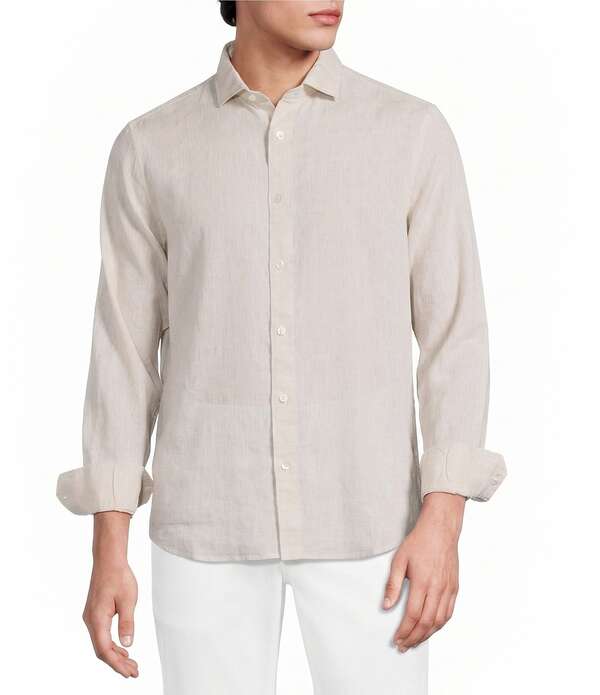 ムラノ メンズ トップス プルオーバー トール リネン Murano Big \u0026 Tall Baird McNutt Linen Classic Fit Solid Long Sleeve Woven Shirt Ecru エクリュ