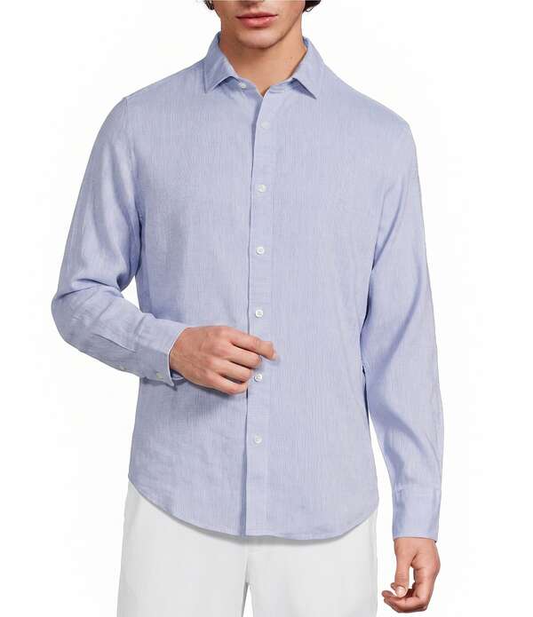 ムラノ メンズ トップス プルオーバー トール リネン Murano Big \u0026 Tall Baird McNutt Linen Classic Fit Solid Long Sleeve Woven Shirt Pale Blue 青碧