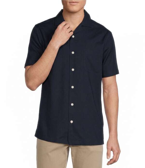 ダニエル クレミュ メンズ トップス ティーシャツ Daniel Cremieux Signature Label Solid Short Sleeve Woven Camp Shirt Dark Navy 米国海軍