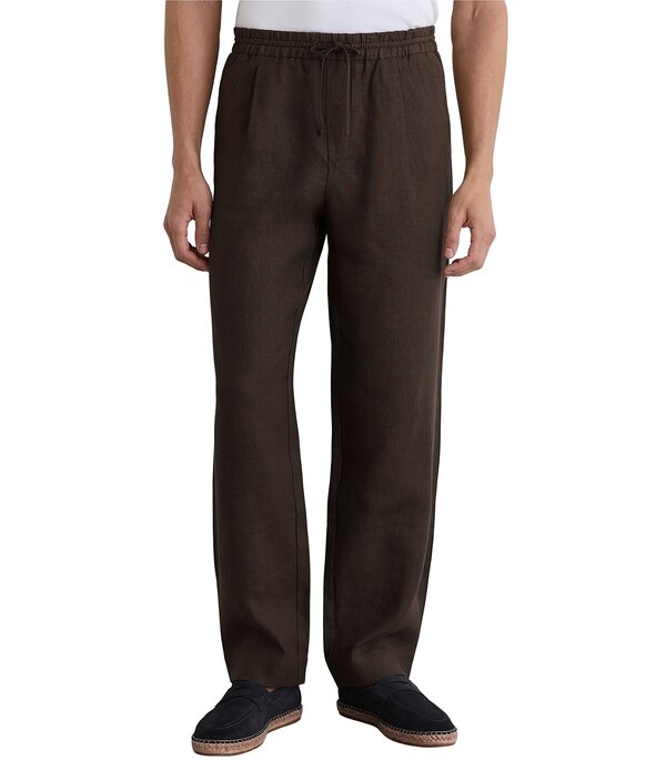 レイス メンズ ボトムス 心地好いズボン下 伸び伸びする相応う 引っ切り無い リネン Reiss Barges Relaxed Fit Linen Straight Leg Pants Chocolate Brown 赤銅色