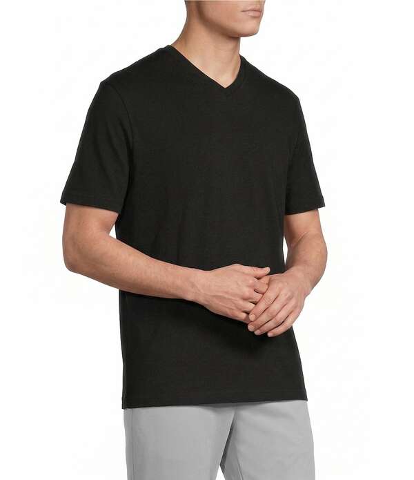 ダニエル クレミュ メンズ トップス プルオーバー Vのど首 編み物 プルオーバー Cremieux Blue Label Jersey Knit Short Sleeve V-Neck T-Shirt Black 黒いこと