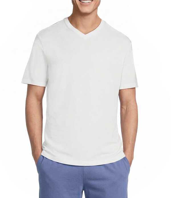 ダニエル クレミュ メンズ トップス プルオーバー Vのど首 編み物 プルオーバー Cremieux Blue Label Jersey Knit Short Sleeve V-Neck T-Shirt Lucent White 白いこと
