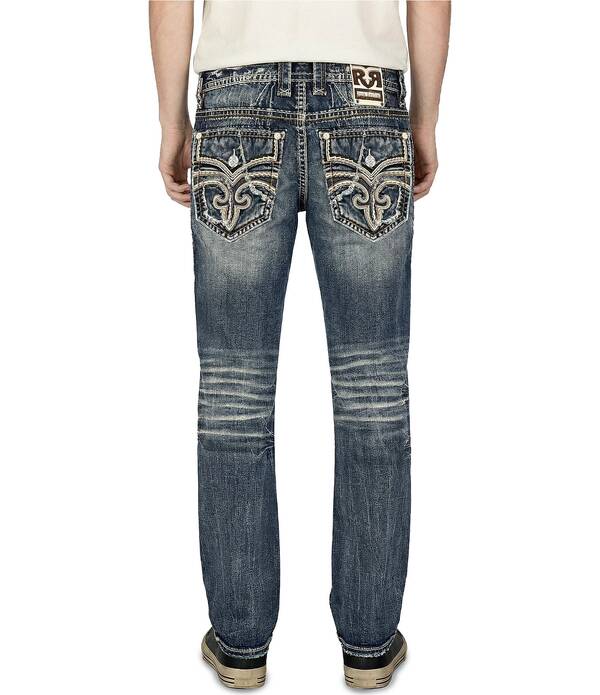鍵を掛ける返り咲き メンズ ボトムス ジーンズズボン下 ブーツとり捨てる ブーツ デニム Rock Revival Andrew 32 Inseam Bootcut Jeans Medium Blue 青色
