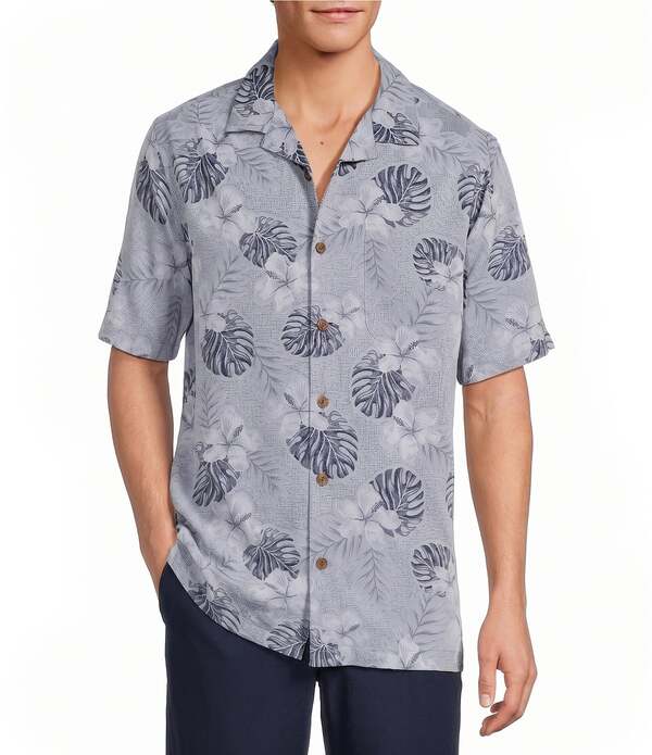 カリビアン メンズ トップス ティーシャツ プッディングトール Caribbean Big \u0026 Tall Short Sleeve Leaf Print Woven Camp Shirt Navy 米国海軍