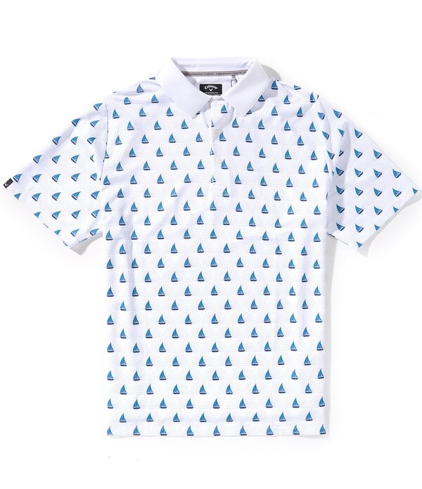 キャラ通い路 メンズ トップス プルオーバー 刷り上げる Callaway Short Sleeve Sailboat Sunset Print Golf Polo Shirt Bright White 白いこと