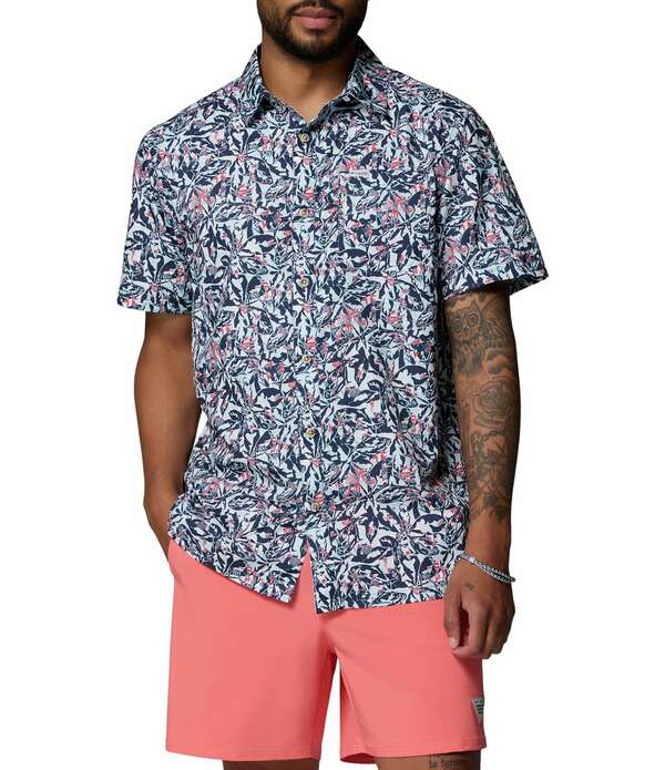 コロンビア メンズ トップス シャツ プリントール Columbia PFG Big & Tall Super Slack Tide Printed Short Sleeve Woven Shirt Nocturnal/Pompanos|ReVida 店