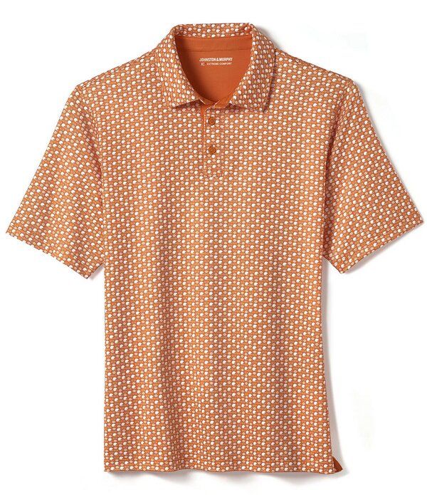 ジョンストンアンドマーフィー メンズ トップス プルオーバー 刷り上げる Johnston \u0026 Murphy XC Helmet And Football Print Short Sleeve Polo Shirt Rust 挙げ句の果て
