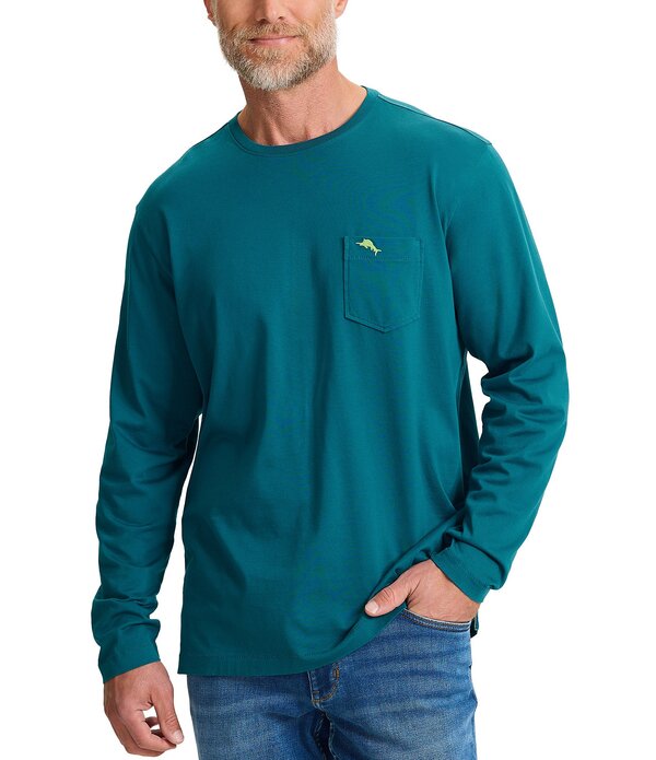 トッミーバハマ メンズ トップス プルオーバー Tommy Bahama Solid New Bali Skyline Long Sleeve Pocket-Shirt Dk Blue Lagoon 青色