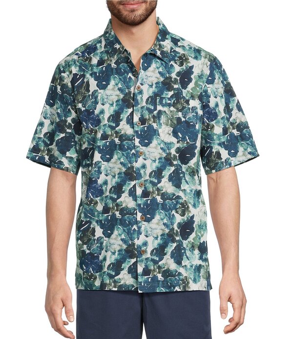 エルエルビーン メンズ トップス シャツ L.L.Bean Tropicshort Sleeve Woven Shirt Deep Blue Tropic Leaf ブルー｜ReVida 店