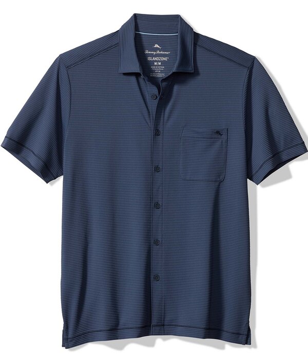 トッミーバハマ メンズ トップス ティーシャツ Tommy Bahama Costa Wave Short Sleeve Woven Camp Shirt Carbonavy 米国海軍