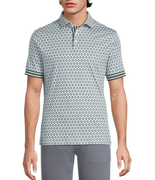 ムラノ メンズ トップス プルオーバー か細い相応う 刷り上げる Murano Liquid Luxury Slim Fit Printed Interlock Short Sleeve Polo Shirt Antique Teal ティール