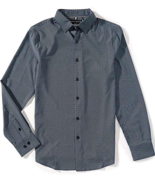 ペリーエリス メンズ トップス プルオーバー か細い填まる 刷り上げる Perry Ellislim Fit Diamond Geo Print Long Sleeve Woven Shirt Dark Sapphire サファイア
