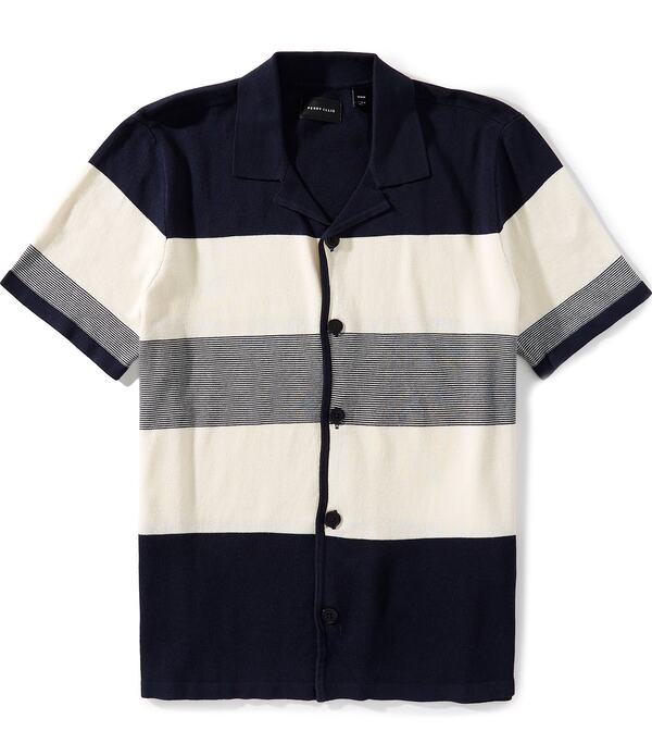 ペリーエリス メンズ トップス プルオーバー Perry Ellistripe Short Sleeve Woven Camp Shirt Dark Sapphire サファイア