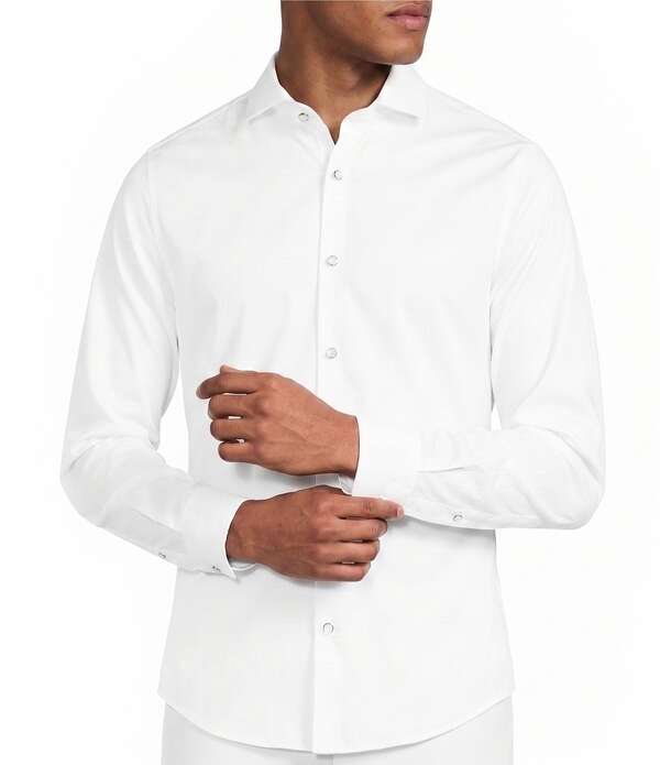 ムラノ メンズ トップス ティーシャツ か細い相応う Murano Slim Fit Solid Sateen Long Sleeve Woven Shirt White 白いこと