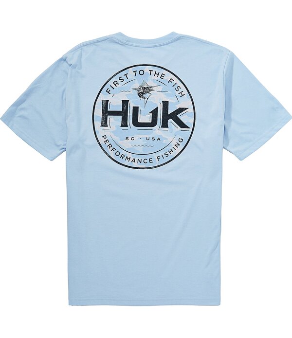 引っ掛かり メンズ トップス プルオーバー Huk Marlin Circle Performance Short Sleeve T-Shirt Cerulean