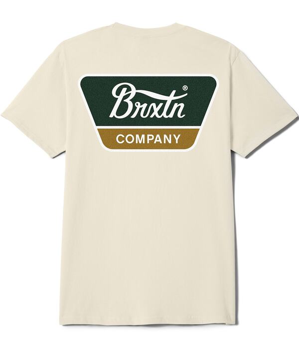 ブリクス英トン メンズ トップス プルオーバー ロゴタイプ Brixton Short Sleeve Linwood Logo T-Shirt Cream/Dark Green/Metal Bronze 皮膚軟化剤