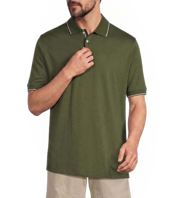 ラウンドトゥリーアンドヨーク メンズ トップス シャツ Roundtree & Yorke Short Sleeve Rib Tipped Polo Shirt Olive オリーブ|ReVida 店