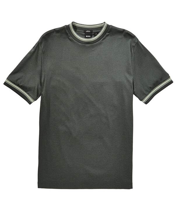 ヒューゴボス メンズ トップス プルオーバー か細い填まる Hugo Boss Slim Fit H-Tessler 202 Short Sleeve T-Shirt Open Green 緑であること