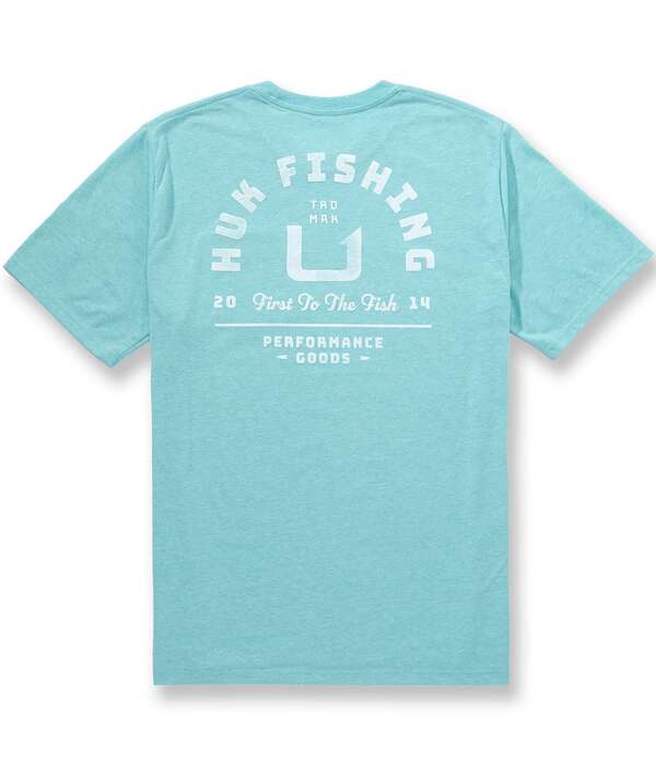 引っ掛かり メンズ トップス プルオーバー 労働者の一団のど首 グラフィック Huk Fishing Crew Neck Short Sleeve Graphic Pocket-Shirt Blue Heather ギョリュウモドキ