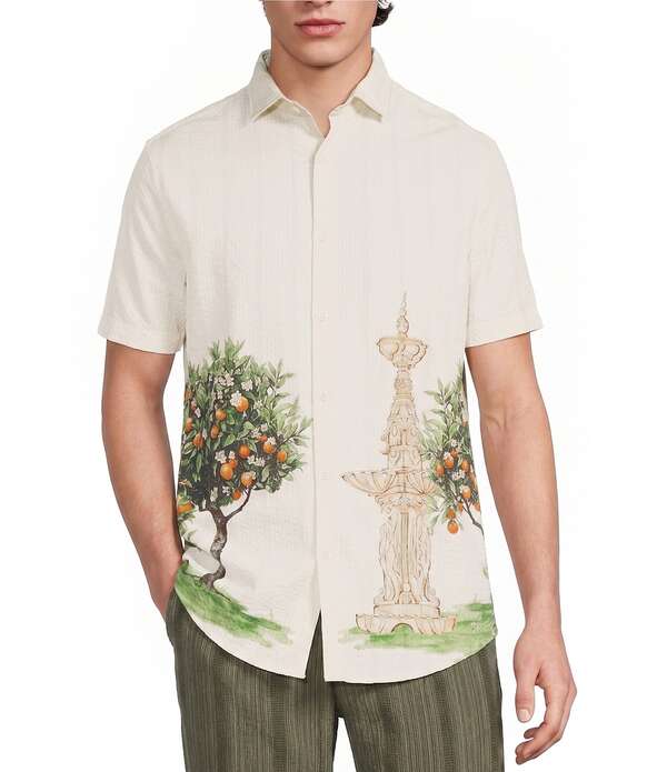 ムラノ メンズ トップス プルオーバー 旗がしら ケープ Murano Seville Collection Seersucker Cityscape Short Sleeve Woven Shirt Eggshell