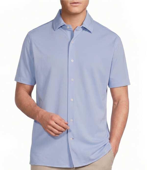 ダニエル クレミュ メンズ トップス シャツ オックスフォード ニット Cremieux Blue Label Solid Knit Oxford Short Sleeve Woven Shirt Windsurf ブルー|ReVida 店