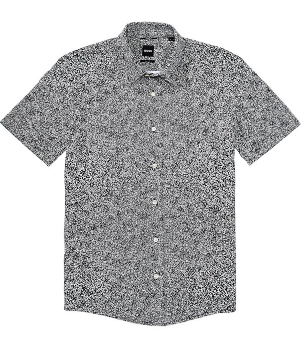 ヒューゴボス メンズ トップス ティーシャツ か細い相応う Hugo Boss Slim Fit P-Roan Short Sleeve Woven Shirt Open Green 緑であること