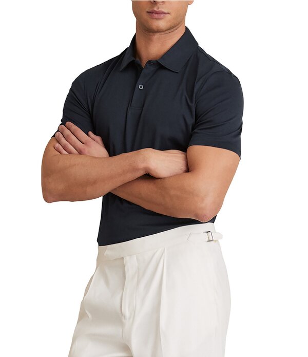 レイス メンズ トップス プルオーバー 綿織物 Reiss Earl Airwater Finish Cotton Short Sleeve Polo Shirt Navy 米国海軍