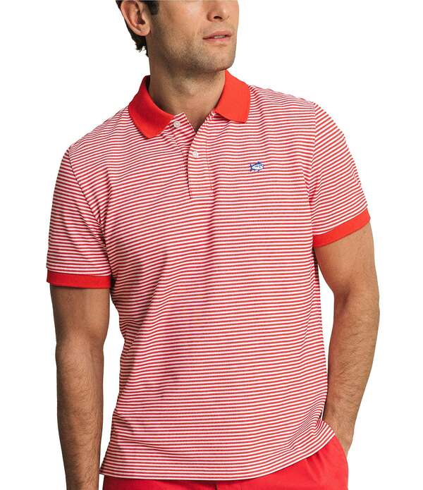サウザーンタイド メンズ トップス プルオーバー Southern Tide Striped Skipjack Short Sleeve Polo Shirt Channel Markered 赤いこと
