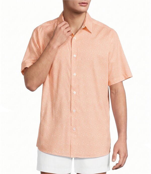 ラウンドトゥリーアンドヨーク メンズ トップス シャツ プリント Roundtree & Yorke Short Sleeve Leaf Print Sport Shirt Orange オレンジ｜ReVida 店