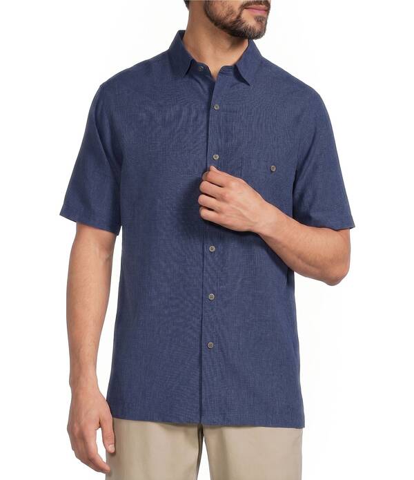 ラウンドトゥリーアンドヨーク メンズ トップス シャツ Roundtree & Yorke Short Sleeve Textured Solid Sport Shirt Blue ブルー｜ReVida 店