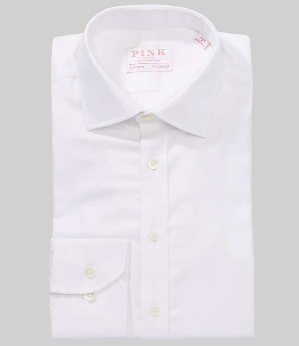 トーマスサクラ色 メンズ トップス プルオーバー Thomas Pink Tailored Fit Spread Collar Dresshirt White 白いこと