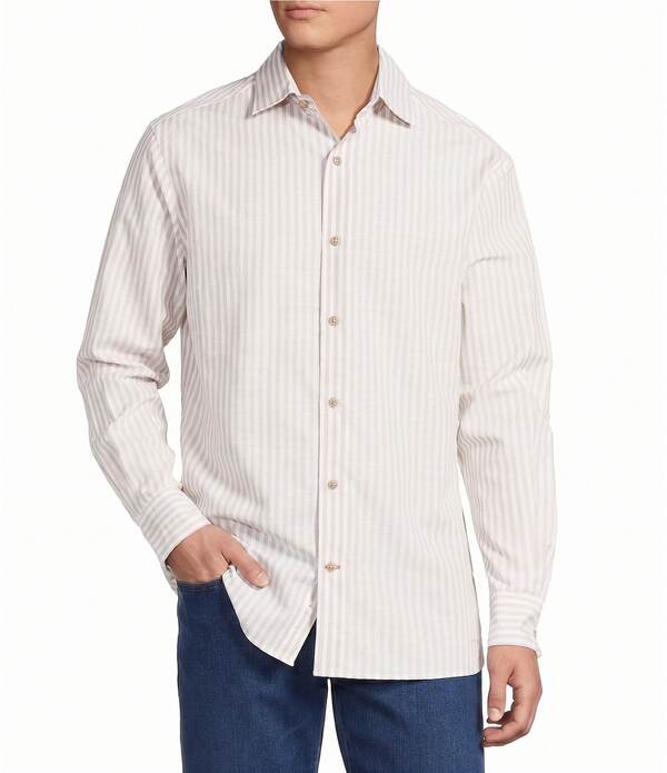ダニエル クレミュ メンズ トップス ティーシャツ Cremieux Blue Label St. Barts Collection Stripe Long Sleeve Woven Shirtan タン