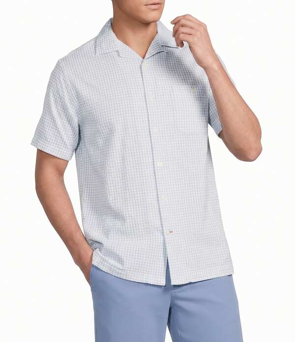 ダニエル クレミュ メンズ トップス シャツ Cremieux Blue Label St. Barts Collection Check Short Sleeve Woven Camp Shirt Windsurf ブルー｜ReVida 店