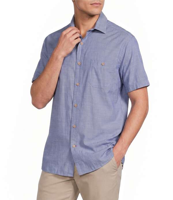 ダニエル クレミュ メンズ トップス プルオーバー Cremieux Blue Label Solid Short Sleeve Woven Shirt Medium Blue 青色