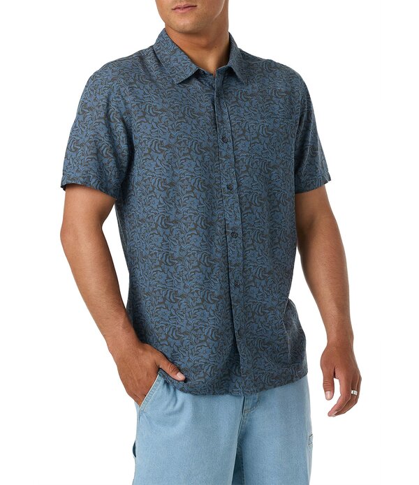オニール メンズ トップス プルオーバー 刷り上げる リネン O\u0027Neill Printed Short Sleeve Linen Blend Shirt Blue Fusion 2 青色